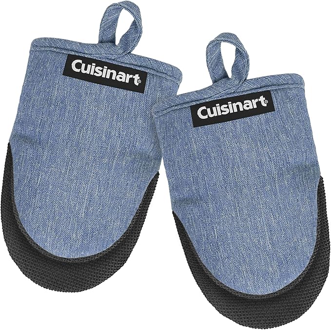 Cuisinart Mini Oven Mitts – 5.5” x 7” Heat-Resistant Kitchen Mitts for Oven with Non-Slip Neoprene Palm, Cotton Filling, and Fabric Loop – Durable Oven Mitt Set for Cooking & Baking (Chambray) by BestBrands