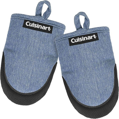 Cuisinart Mini Oven Mitts – 5.5” x 7” Heat-Resistant Kitchen Mitts for Oven with Non-Slip Neoprene Palm, Cotton Filling, and Fabric Loop – Durable Oven Mitt Set for Cooking & Baking (Chambray) by BestBrands