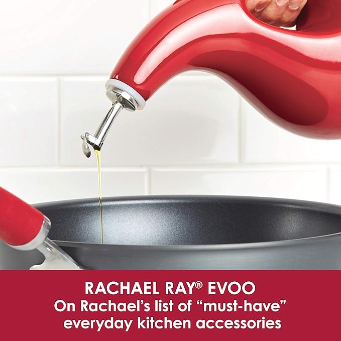 Rachael Ray Solid Glaze Ceramics EVOO Olive Oil Bottle Dispenser with Spout Set, 2 Piece, Red (Pack of 4) - Image 3