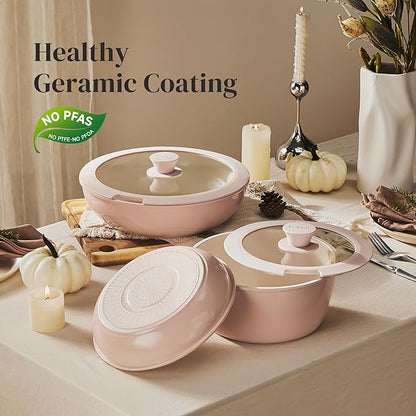 Redchef Ceramic Cookware Set, Removable Handle Pots and Pans Non-Stick, Rv Cookware Set, Non-Toxic Pots and Pans Set No PFAS, PTFE, PFOA, Detachable Pots and Pans, Dishwasher & Oven Safe (Pink) - Image 5