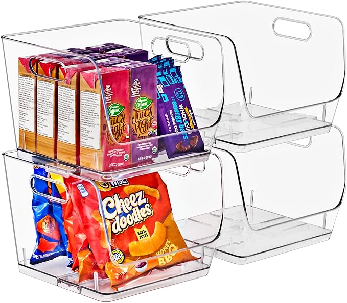 Sorbus Stackable Storage Bins Open Front, Clear Stackable Storage Bins, Pantry Bins for Storage and Organization, Acrylic Stackable Bins for Kitchen, Clear Pantry Organizer Bins (Medium Sqware 4 Pack) - Image 8