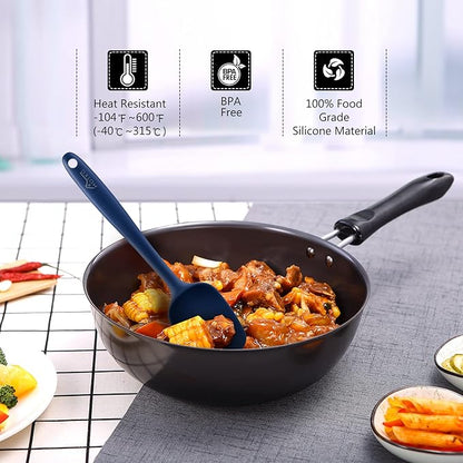 HOTEC 600℉ Heat Resistant BPA-Free Silicone Rubber Spatula Set, Kitchen Cooking Spatulas, Baking, Mixing, for Non Stick Cookware, Dishwasher Safe, Classic Blue Set of 5 - Image 4