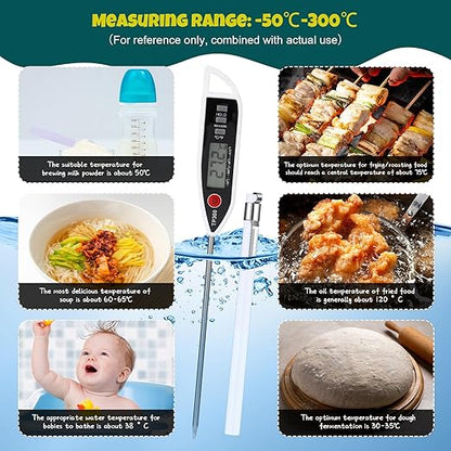 Copkim 6 Set Waterproof Food Thermometer for Water, Liquid, Candle and Cooking Digital Meat Thermometer with Long Probe Instant Read for Kitchen BBQ Grill Candy (White)