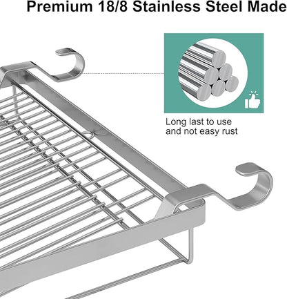TQVAI Over Sink Dish Drainer Drying Rack, Stainless Steel Foldable Wall Mounted Dish Racks with Drainboard Hanging Rod and Sponge Holder, Silver - Image 5