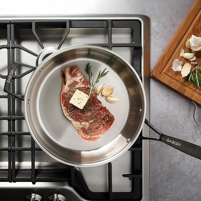 Babish 5-Qt Stainless Steel Sauté Pan with Lid – Heavy Duty Nonstick-Ready, Oven & Induction Safe, Everyday Kitchen Cookware - Image 3