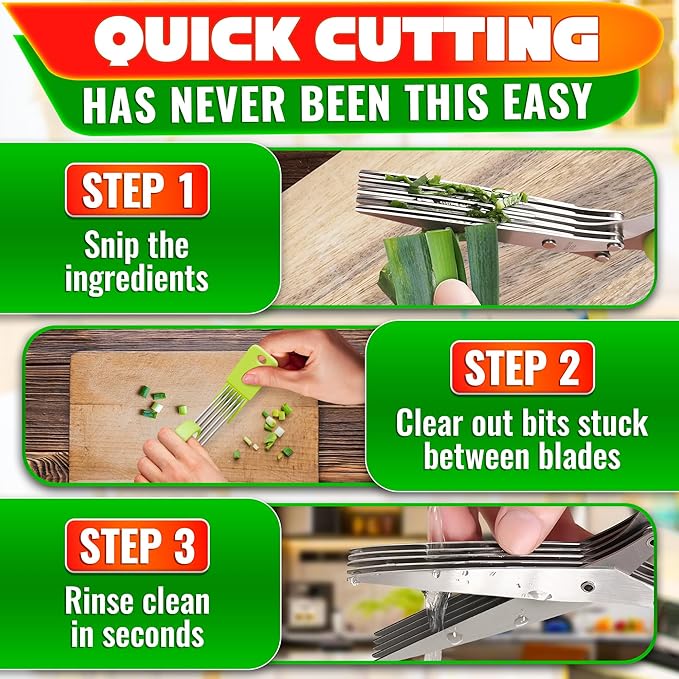 Herb Scissors with 5 Blades and Cover – Stainless Steel Herb Cutter with Ergonomic Handle and Cleaning Brush, Dishwasher Safe Design – 5x Faster Cutting of Cilantro, Parsley, Green Onion & Fresh Herbs - Image 5