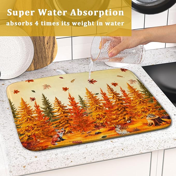 Autumn Drying Matt Kitchen Counter Small Absorbent Coffee Mat Fall Forest Microfiber Drying Mat for Holiday Decor - Image 7