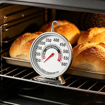 Oven Thermometer Extra Large 3" with Easy-Read Dial | 150-600F Pro Accurate Temp Gauge for Kitchen, Baking, Grill & Meat | Hang or Stand for Gas/Electric Ovens
