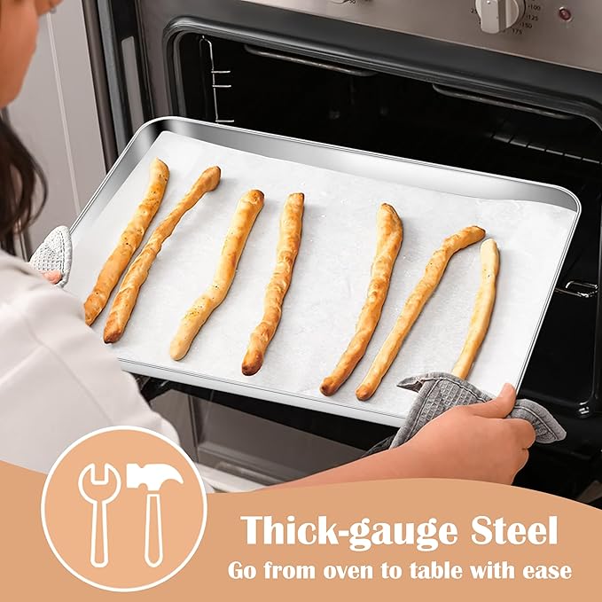 E-far Baking Sheets Set of 4, 16” x12” x 1” Stainless Steel Cookie Sheets Pans for Oven, Non-toxic Metal Trays for Baking Cake Cookie, Healthy & Rust Free, Mirror Finish & Dishwasher Safe - Image 3