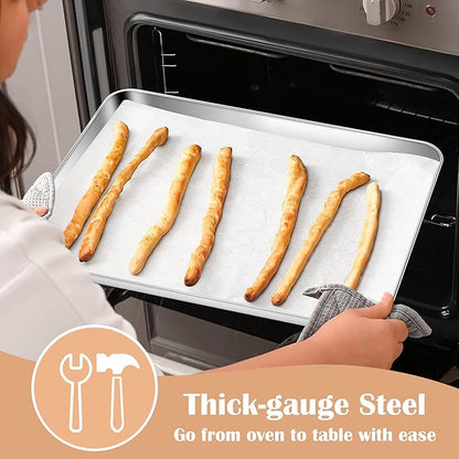 E-far Baking Sheets Set of 4, 16” x12” x 1” Stainless Steel Cookie Sheets Pans for Oven, Non-toxic Metal Trays for Baking Cake Cookie, Healthy & Rust Free, Mirror Finish & Dishwasher Safe - Image 3