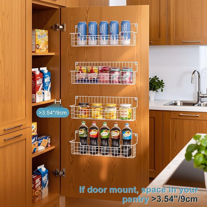 Spice Rack Wall Mount 4 Pack, Metal Wall Mounted Spice Rack Organizer for Cabinet Door & Pantry, Space-Saving Kitchen Spice Rack Shelf, White - Image 7