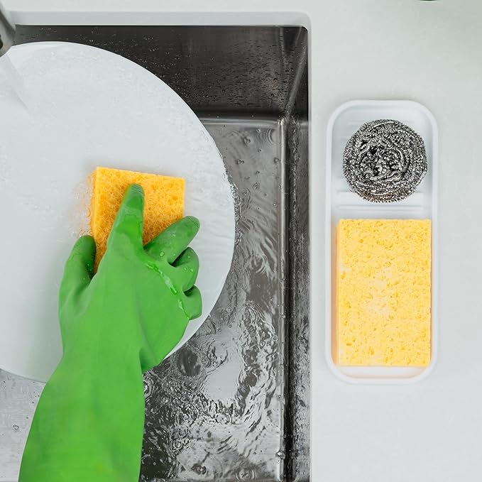 Zulay Kitchen (9x3.5) Silicone Sponge Holder for Kitchen Sink - Flexible Multipurpose Soap Tray - Sink Organizer for Kitchen, Bathroom, Makeup, Trinkets & More (White) - Image 3