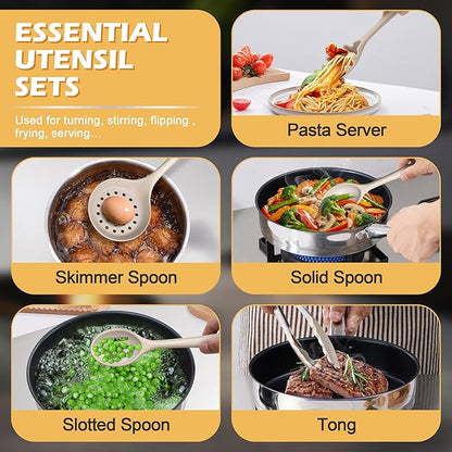 15-Piece Kitchen Cooking Utensils Set with Holder, Homikit Heat Resistant Food Grade Silicone Kitchen Utensils include Slotted Spatula Ladle Turner for Nonstick Cookware, Dishwasher Safe- Khaki - Image 4