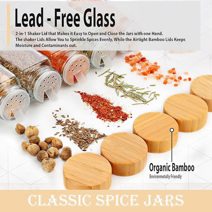 Glass Spice Jars with Bamboo Airtight Lids - (6 Pack) - 4 oz Square Spice Bottles with Shaker Lids - Clear Empty Shaker Seasoning Jars with Preprinted Spice Jars Labels and Collapsible Funnel Included - Image 4
