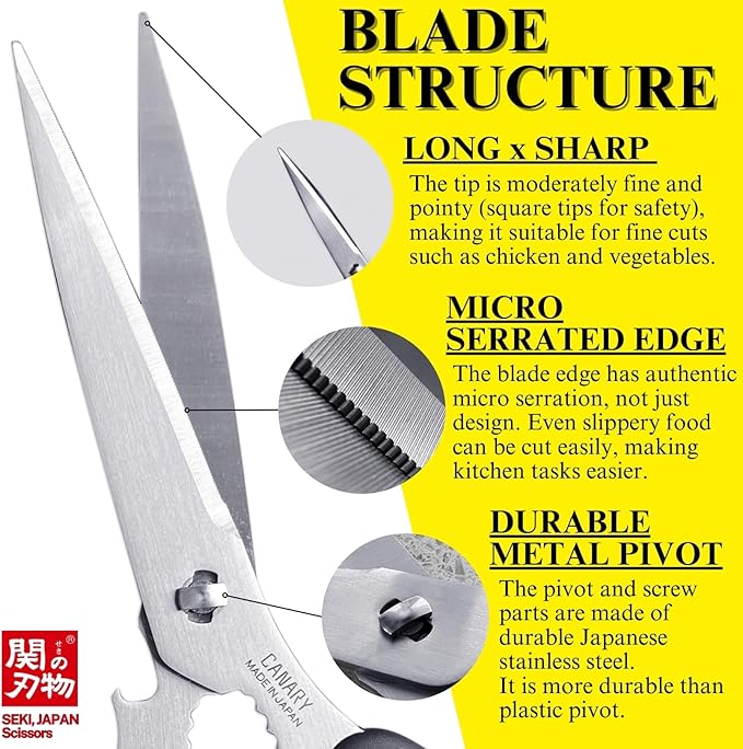CANARY Japanese Kitchen Scissors for Food 9.5" [Long Blade] Heavy Duty Kitchen Shears, Dishwasher Safe Come Apart Blade, Japanese Stainless Steel Blade, Made in JAPAN - Image 4