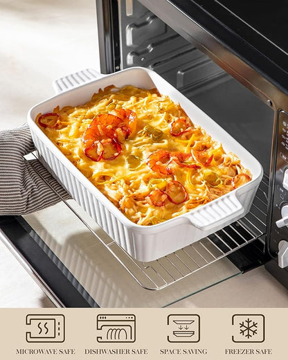 MALACASA 4.4 QT Baking Dish, 9x13 Large Casserole Dish for Oven, Ceramic Baking Pan, Rectangular Lasagna Pan Deep with Handles for Baking, Durable Microwave Oven Safe, Wedding Gift,White, Series BAKE-BAKE - Image 4