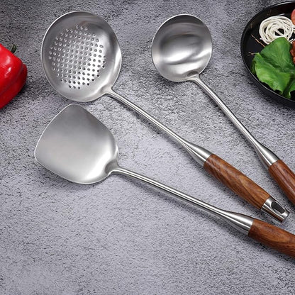 AOOSY Soup Ladle,304 Stainless Steel Cooking Ladle Spoon with Wooden Handle, 13.8 Inches Soup Spoon Long Kitchen Utensil Wok Tool for Cooking, Gravy, Sauces
