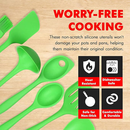 Chef Craft Premium Silicone Kitchen Tool and Utensil Set, 7 Piece, Green - Image 3