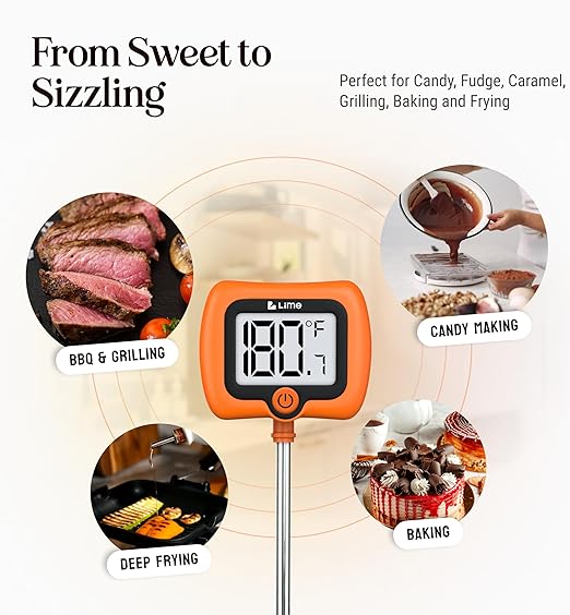 Digital Candy Thermometer with Pot Clip, 10" Long Stainless Steel Probe, Instant Read Kitchen Thermometer for Cooking, Baking, and Candy Making - Image 6