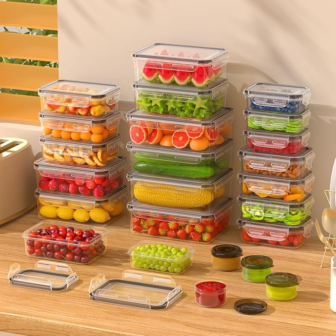 52 PCS Food Storage Containers with Lids Airtight (26 Containers & 26 Lids), Leak proof Meal Prep Container Set for Kitchen Storage, BPA-free, PVC-free Plastic, Microwave/Dishwasher Safe, Labels & Pen - Image 7