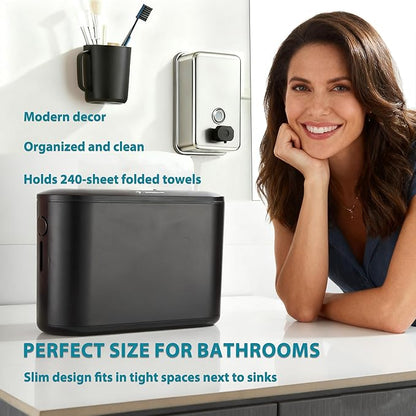 Multifold Paper Towel Dispenser Countertop - Compact Folded Paper Towel Holder for Kitchen/Bathroom, Black Space-Saving Design, Compatible with Marathon Folded Paper Towel - Image 2