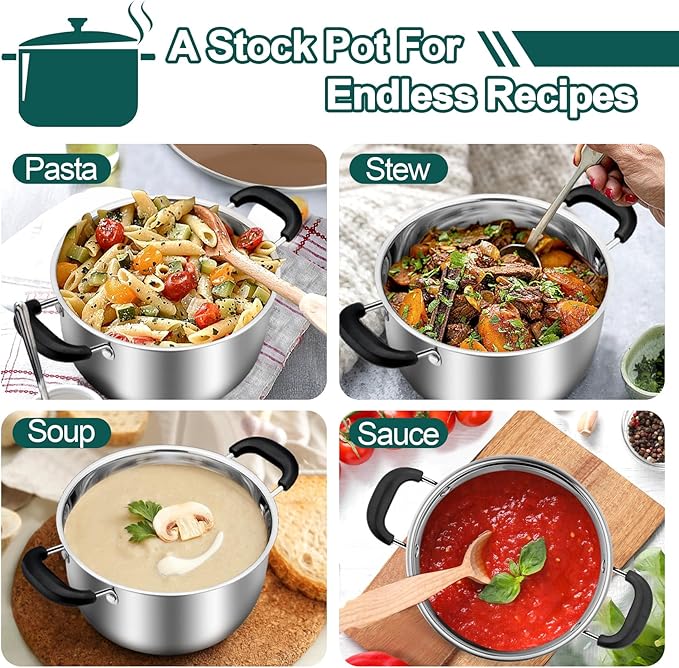 TeamFar 3 Quart Stock Pot, Stainless Steel Stock Pasta Soup Pot with Lid, Tempered Glass Lid & Double Heat-Proof Handles, Non-Toxic & Healthy, Heavy Duty & Dishwasher Safe - Image 5