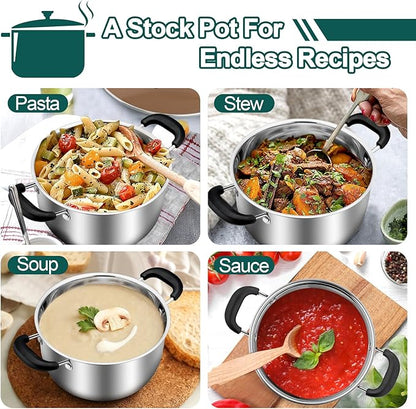 TeamFar 3 Quart Stock Pot, Stainless Steel Stock Pasta Soup Pot with Lid, Tempered Glass Lid & Double Heat-Proof Handles, Non-Toxic & Healthy, Heavy Duty & Dishwasher Safe - Image 5
