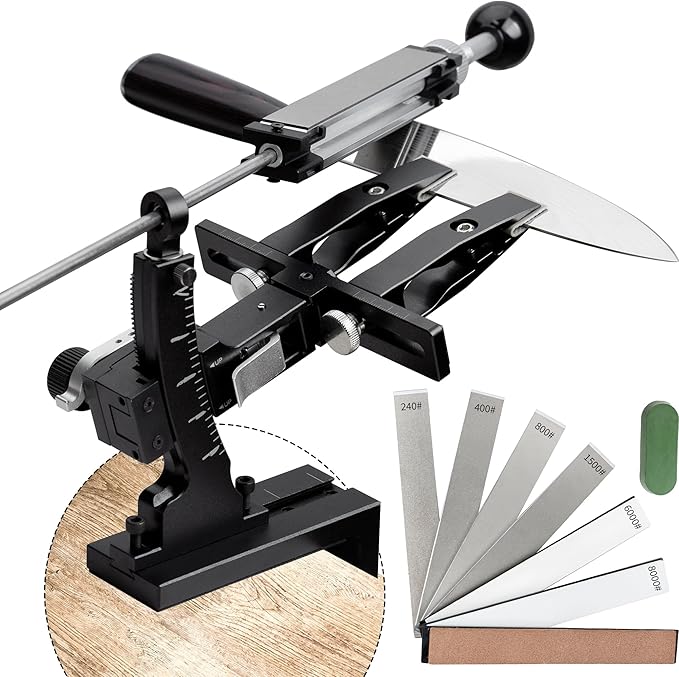 CWOVRS Knife Sharpening System, Precision Adjust Knife Sharpener 9–25°, CNC Aluminium, Dual Knife-Clip Knife Sharpening Kit W/ 360° Flip, 2-Sided Stone Clamp, 6 Stones Kit for Chef Kitchen Knives by CWOVRSYourGreatHelper