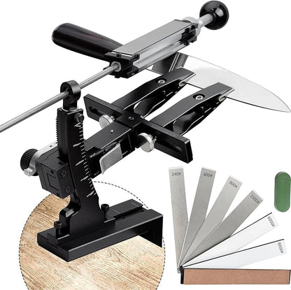 CWOVRS Knife Sharpening System, Precision Adjust Knife Sharpener 9–25°, CNC Aluminium, Dual Knife-Clip Knife Sharpening Kit W/ 360° Flip, 2-Sided Stone Clamp, 6 Stones Kit for Chef Kitchen Knives by CWOVRSYourGreatHelper