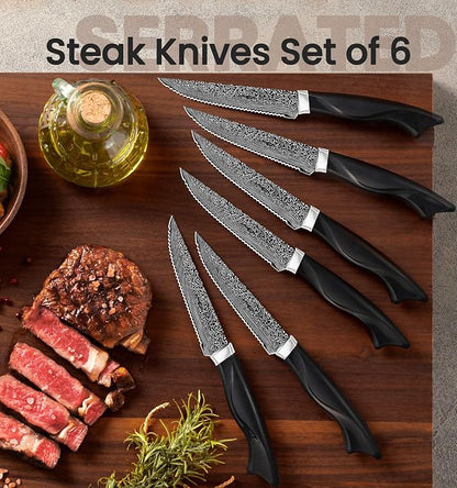 Knife Set, 15 Pieces Kitchen Knife Set with Built in Sharpener, High Carbon German Stainless Steel Knife Block Set, Dishwasher Safe, Mothers Day Gifts - Image 3