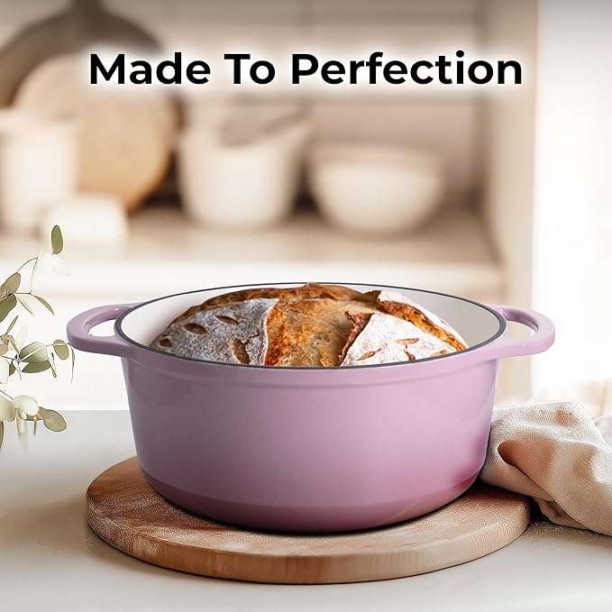 Zulay Kitchen 6 Quart Enameled Cast Iron Dutch Oven Pot with Lid – Premium Durability & Oven Safe up to 500°F – Heavy Duty Cookware Perfect for Bread Baking, Stews, Braising & Roasting - Pink - Image 5
