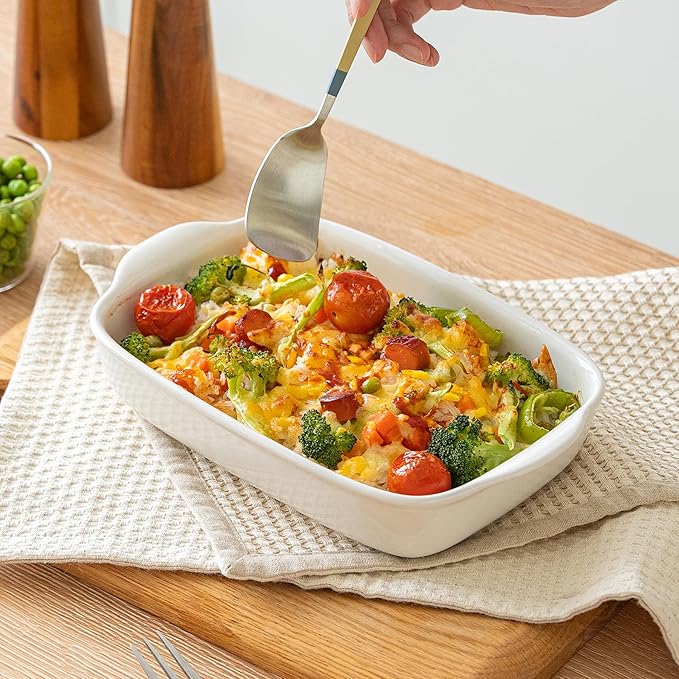 3-Pack Ceramic Baking Dishes Set,Heavy-Duty Oven-Safe Stoneware,Deep Rectangular Casserole Pans for Lasagna & Baking,High Heat Resistant,Handcrafted Glazed Finish (13.8''/12''/9.6'' Pure Off-White) - Image 8