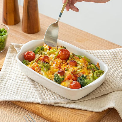 3-Pack Ceramic Baking Dishes Set,Heavy-Duty Oven-Safe Stoneware,Deep Rectangular Casserole Pans for Lasagna & Baking,High Heat Resistant,Handcrafted Glazed Finish (13.8''/12''/9.6'' Pure Off-White) - Image 8