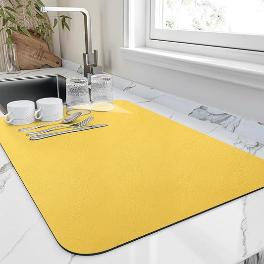 HotLive Dish Drying Mat for Kitchen Counter, Heat Resistant Drainer Mats with Non-slip Rubber Backed, Hide Stain Kitchen Super Absorbent Draining Mat, Easy to Clean Dish Rack Pad, Yellow 18"x32" by HotLive