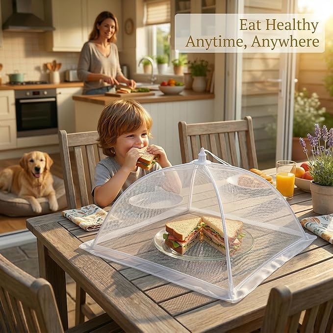 4-Pack Food Cover Mesh Food Tent for Kitchen and Outdoor Use,2 x 17-inch & 2 x 14-inch Pop-Up Screen Tents to Protect Plants Plastic,Collapsible Reusable Covers for BBQ,Fruit Baskets, Parties, Camping - Image 8