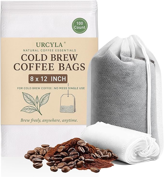 Cold Brew Bags, 100 Count Brew Coffee Filter Bags, 8 * 12 Inch Fine Mesh Drawstring Pouches, Fits Mason Jars & French Press, Ideal for Tea, Herbs & Spices by URCYLA