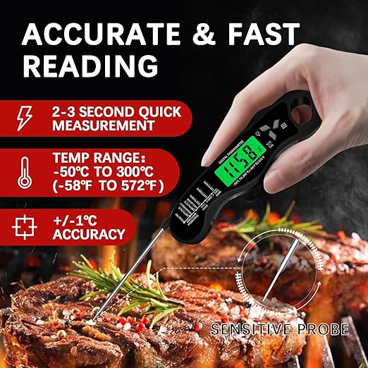 Meat Thermometer Digital，IP67 Waterproof Cooking Thermometer with Backlight, Calibration & Hold Function，Food Thermometer for Cooking,Outdoor Grilling - Image 2
