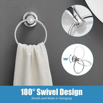 RUMOSE Toilet Paper Holder and Hand Towel Ring Polished Chrome Wall Mount Bathroom Hardware Accessories 2 PCS Set Flexible Pivoting Toilet Tissue Roll Holder and Towel Hanger, Stainless Steel