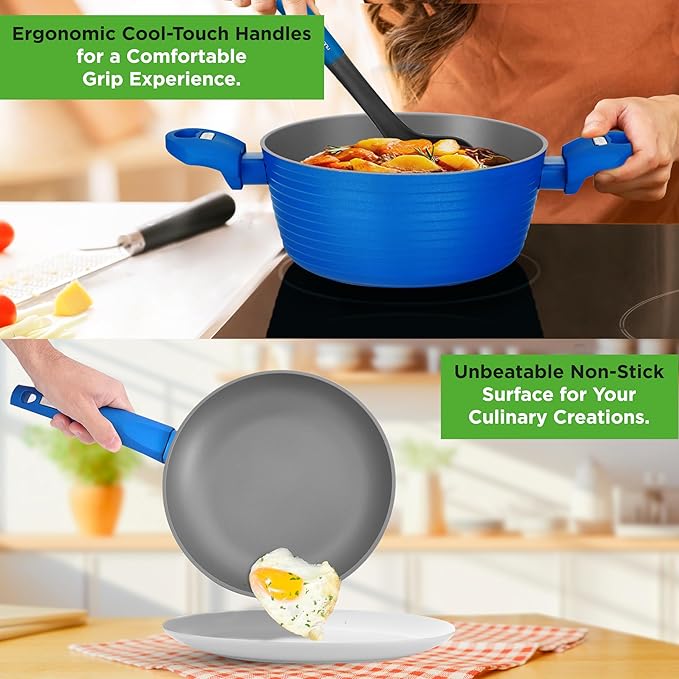 NutriChef 12 Piece Nonstick Cookware Set - PFOA/PFOS-Free Heat Resistant Lacquer Kitchen Ware Pots and Pans Set - Induction Ready Cookware Includes Saucepot, Pans, Cooking Pot Oven Pot, Lid, Utensils - Image 4