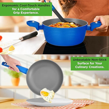 NutriChef 12 Piece Nonstick Cookware Set - PFOA/PFOS-Free Heat Resistant Lacquer Kitchen Ware Pots and Pans Set - Induction Ready Cookware Includes Saucepot, Pans, Cooking Pot Oven Pot, Lid, Utensils - Image 4