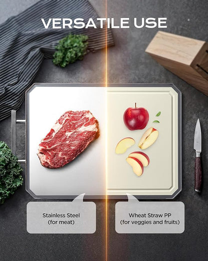 EXTRA LARGE Cutting Board,Double Sided Stainless Steel Cutting Boards Set for kitchen,Stainless Steel/Wheat straw pp Cutting Board for meat,Dishwasher Safe [20 * 13.8+16 * 11+12 * 8.3 Inch] - Image 3