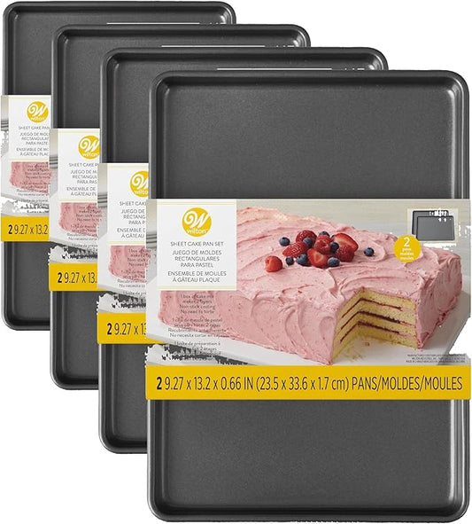 Wilton Easy Layers Sheet Cake Pan, Rectangle Sheet Pan, 2-Piece Baking Sheets Set, Steel (Pack of 4) by Wilton