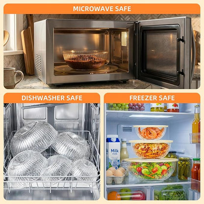 Jelife Glass Mixing Bowls with Lids Sets - 6 Packs Size: 5.9-3.7-2.1-1-0.5-0.2QT, Borosilicate Nesting Glass Bowls Containers for Baking,Salad,Meal Prep,Serving,Food Storage,BPA Free & Dishwasher Safe