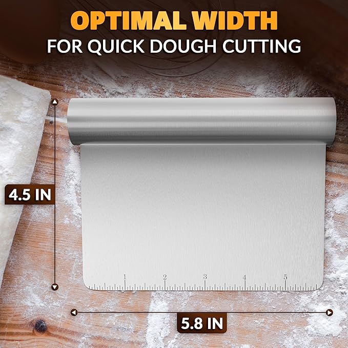 Bench Scraper Kitchen – Multipurpose Pastry Scraper Tool with Measurement Marks for Even Portions, Stainless Steel Build, Ergonomic Grip for Better Control – Pizza, Cookie & Bread Dough Cutter Tool - Image 2