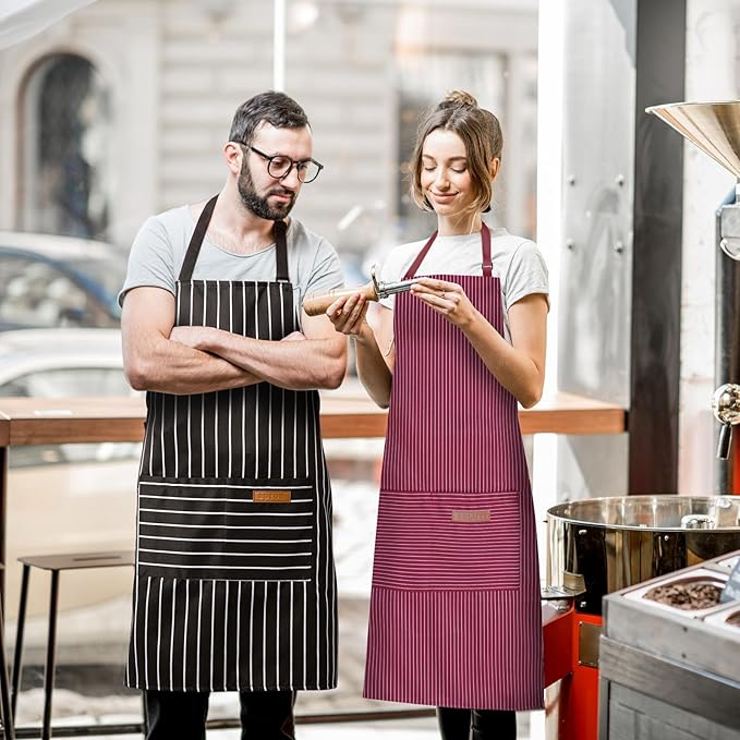 BeLuyi 2 Pack Adjustable Bib Apron with 2 Pockets Chef Cooking Kitchen Restaurant Aprons for Women Men - Image 5