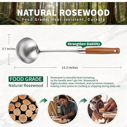 Newness Soup Ladle, [Rustproof, Heat Resistance] Resilient Pure Titanium Soup Spoon with Long Ergonomic Natural Wooden Round Handle, Non-Toxic Cooking Spoon for Kitchen, 14.56 Inches - Image 4