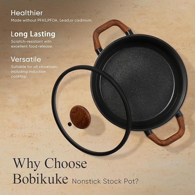 CAROTE 5QT Ceramic Stock Pot with Ladle, Nonstick Casserole with Lid, Even Heating Stockpot, Fits All Stoves, Non Stick Large Capacity Cooking Pots, PFAS Free, Black - Image 5
