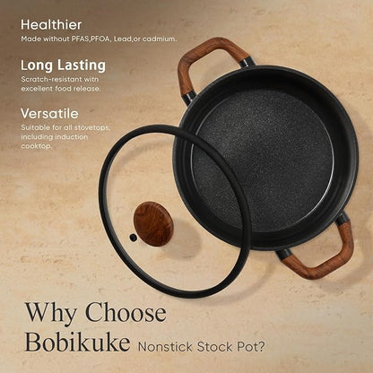CAROTE 5QT Ceramic Stock Pot with Ladle, Nonstick Casserole with Lid, Even Heating Stockpot, Fits All Stoves, Non Stick Large Capacity Cooking Pots, PFAS Free, Black - Image 5