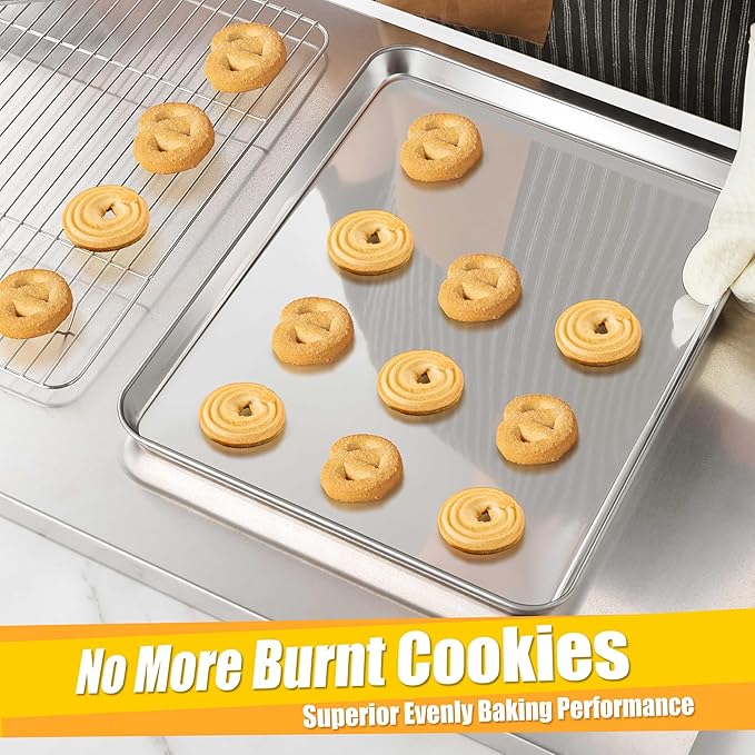Homikit 2 Pack Baking Sheet, 16x12 Inches Stainless Steel Cookie Sheets for Baking, Large Toaster Oven Tray for Roasting Cooking, Metal Jelly Roll Pan Non Stick &Rustproof, Dishwasher Safe - Image 7