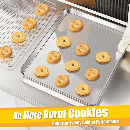Homikit 1 Pack Baking Sheet, 16x12 Inch Stainless Steel Cookie Tray Set for Oven, Metal Jelly Roll Pan for Baking Cooking Toasting, Rustproof & Non Stick, Mirror Finish & Dishwasher Safe - Image 7